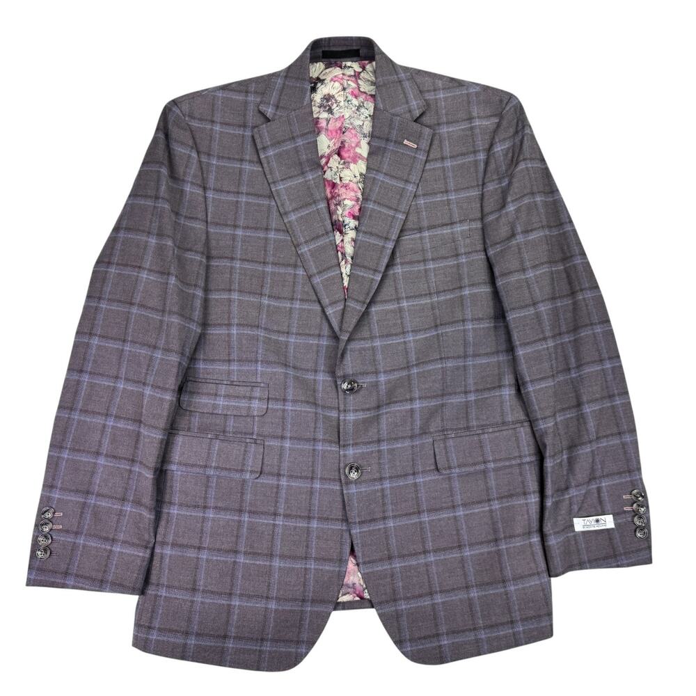 Tayion Mens Agordy Regular Fit Plaid Suit Jacket Lavender 38R
